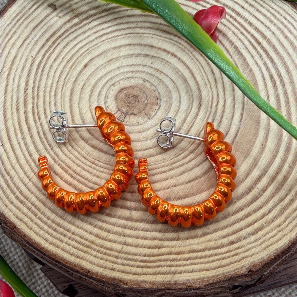 Orange Hoop Earrings 925